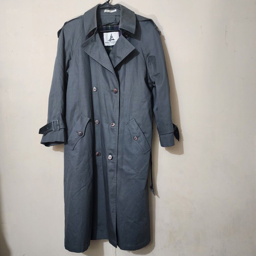 Misty Harbor Womens Sz 12 Original Gray Trench Coat w/Detachable Purple Lining